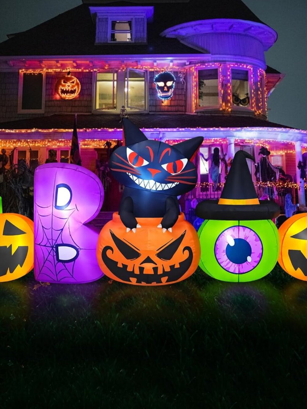 8FT Halloween Inflatable Pumpkin with Black Cat Outdoor Decorations